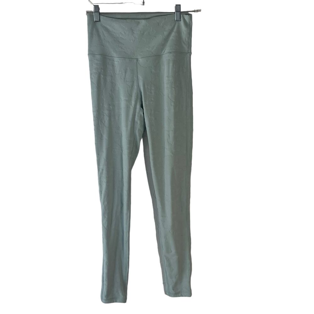 Mono B Women's Small Textured Camo Jacquard Teal‎ Blue Green High Waist Leggings